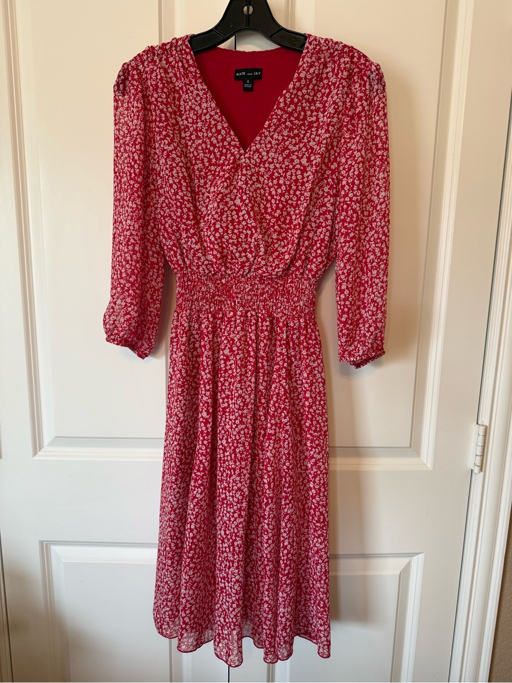 A New Day Red Floral V-Neck Smocked-Waist Midi Dress